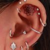 Flat Back Studs Impuria Jewelry | Enya Crystal Milgrain Ear Piercing Earring Stud Set Silver