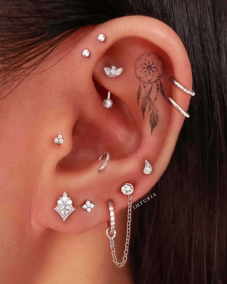 Studs Impuria Jewelry | Enya Crystal Milgrain Ear Piercing Earring Stud Set Silver