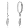 Huggie Earrings Impuria Jewelry | Plume Feather Drop Polished Hoop Huggie Earrings