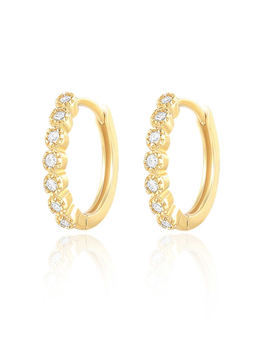 Huggie Earrings Impuria Jewelry | Jules Crystal Bezel Milgrain Hoop Huggie Earrings