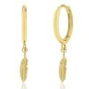 Hoops Impuria Jewelry | Plume Feather Drop Polished Hoop Huggie Earrings