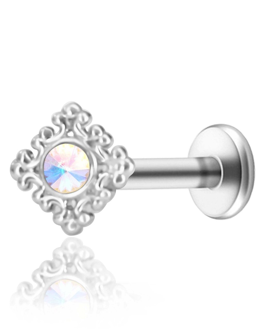 Studs Impuria Jewelry | Shrina Aurora Borealis Crystal Fleur Ear Piercing Earring Stud Silver - 1 Piece