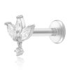 Flat Back Studs Impuria Jewelry | Oasis Marquise Lotus Crystal Drop Ear Piercing Earring Stud Silver - 1 Piece