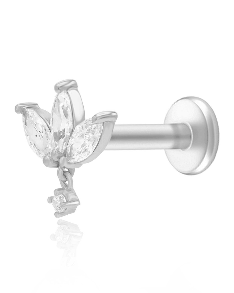 Flat Back Studs Impuria Jewelry | Oasis Marquise Lotus Crystal Drop Ear Piercing Earring Stud Silver - 1 Piece