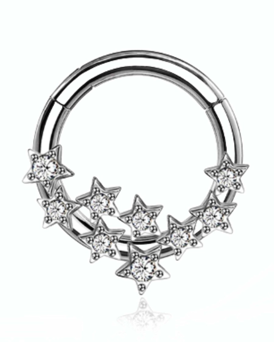 Hoop Clickers Impuria Jewelry | Solaris Crystal Stars Daith Ear Piercing Ring Hoop Clicker