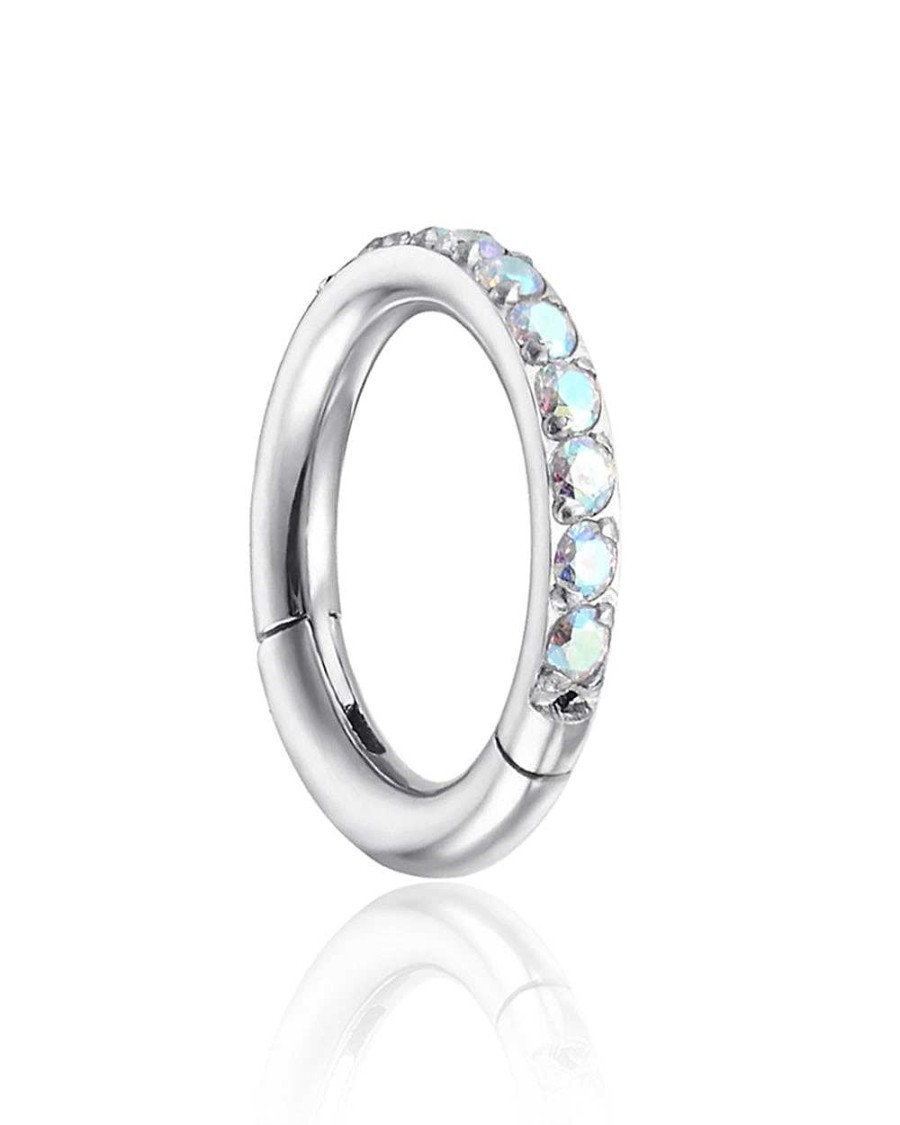 Hoops Impuria Jewelry | Glitter Aurora Borealis Crystal Pave Eternity Hinged Segment Hoop Ring Clicker