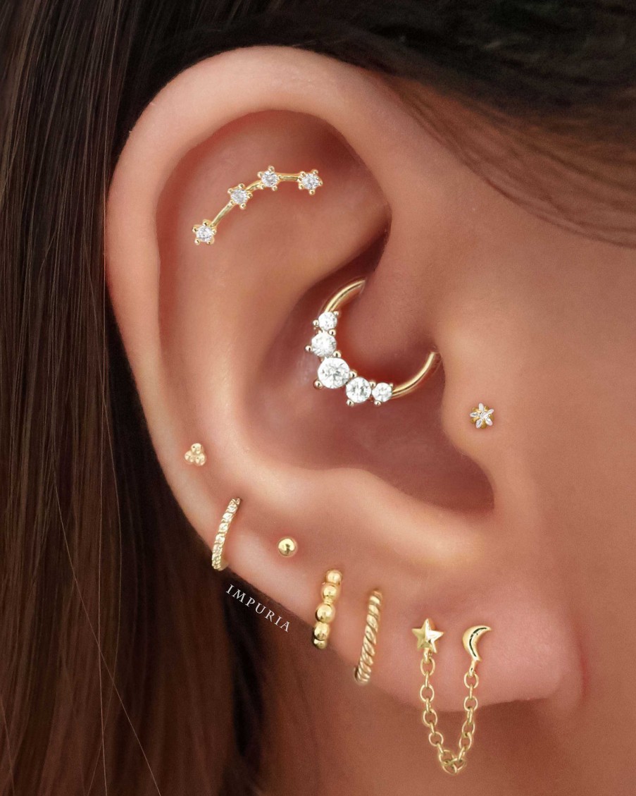 Flat Back Studs Impuria Jewelry | Celeste Star & Moon Polished Chain Ear Piercing Earring Stud Set Gold