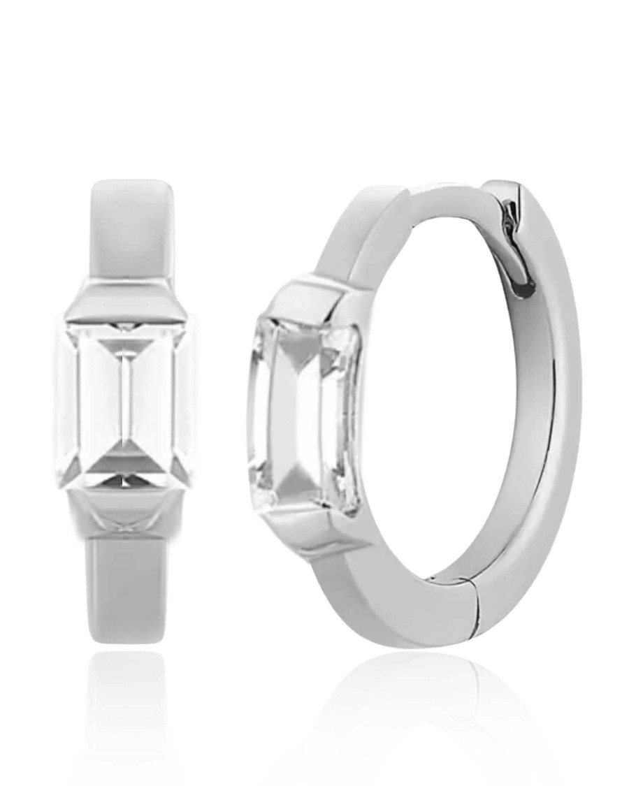 Huggie Earrings Impuria Jewelry | Bliss Baguette Crystal Eternity Hoop Huggie Earrings