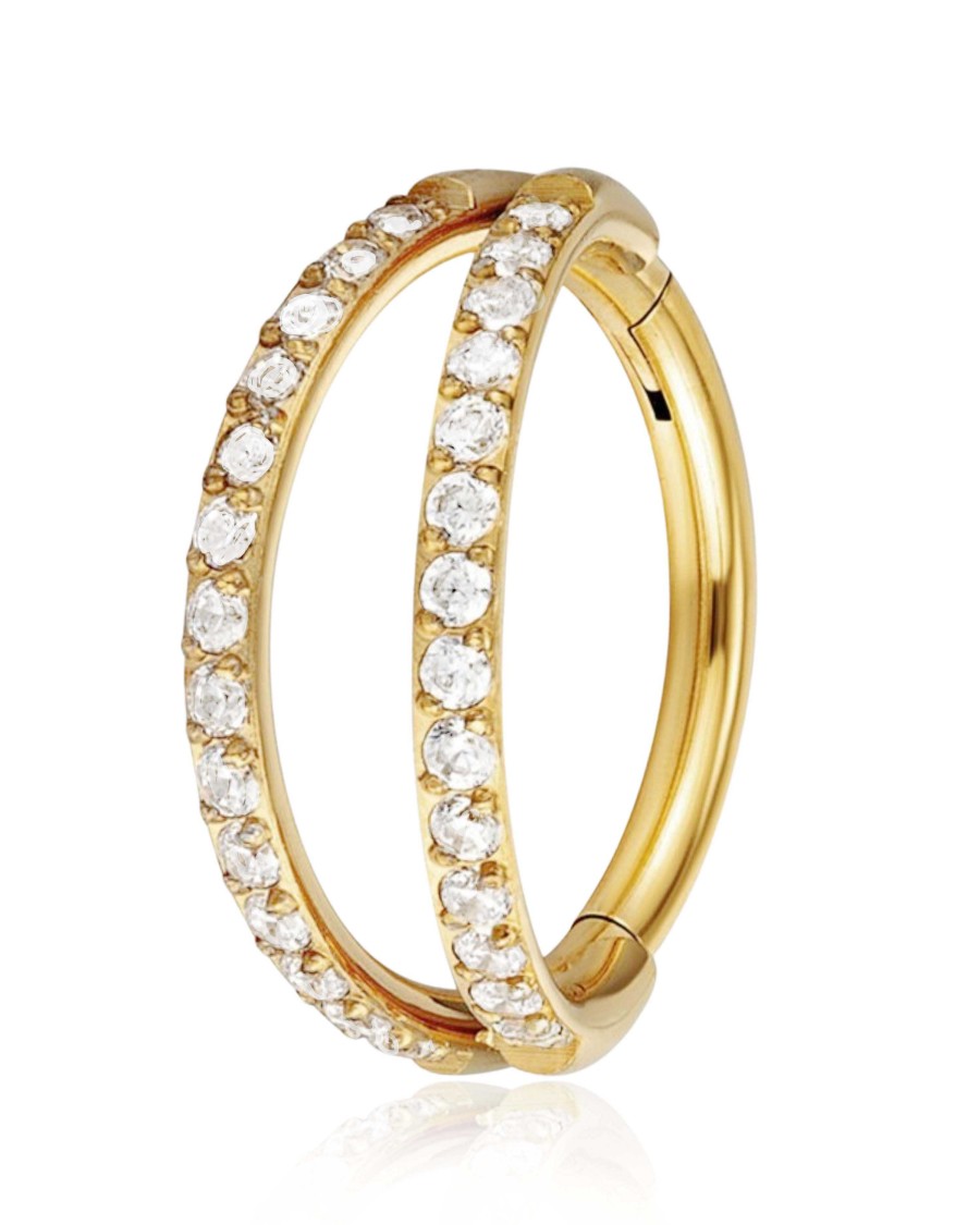 Hoop Clickers Impuria Jewelry | Equinix Double Crystal Criss Cross Pave Eternity Hinged Segment Hoop Ring Clicker