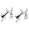 Flat Back Studs Impuria Jewelry | Callisto Moon & Crystal Dangle Star Ear Piercing Earring Stud Set