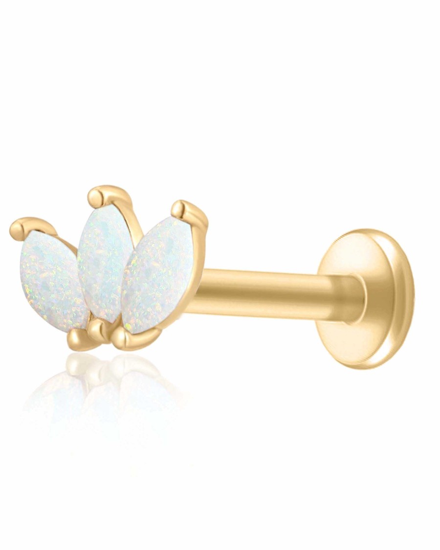 Flat Back Studs Impuria Jewelry | Moonlit Triple Opal Marquise Ear Piercing Earring Stud