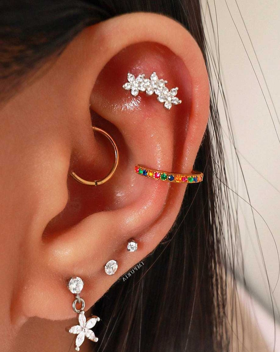 Studs Impuria Jewelry | Blossom Crystal Flower Dangle Ear Piercing Earring Stud Set Silver