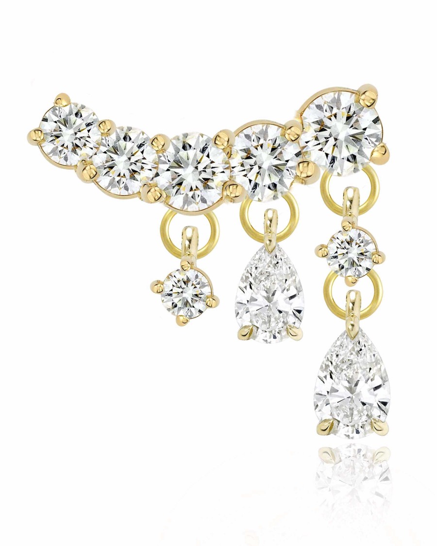 Studs Impuria Jewelry | Kascade Crystal Waterfall Dangle Ear Piercing Earring Stud Gold - 1 Piece