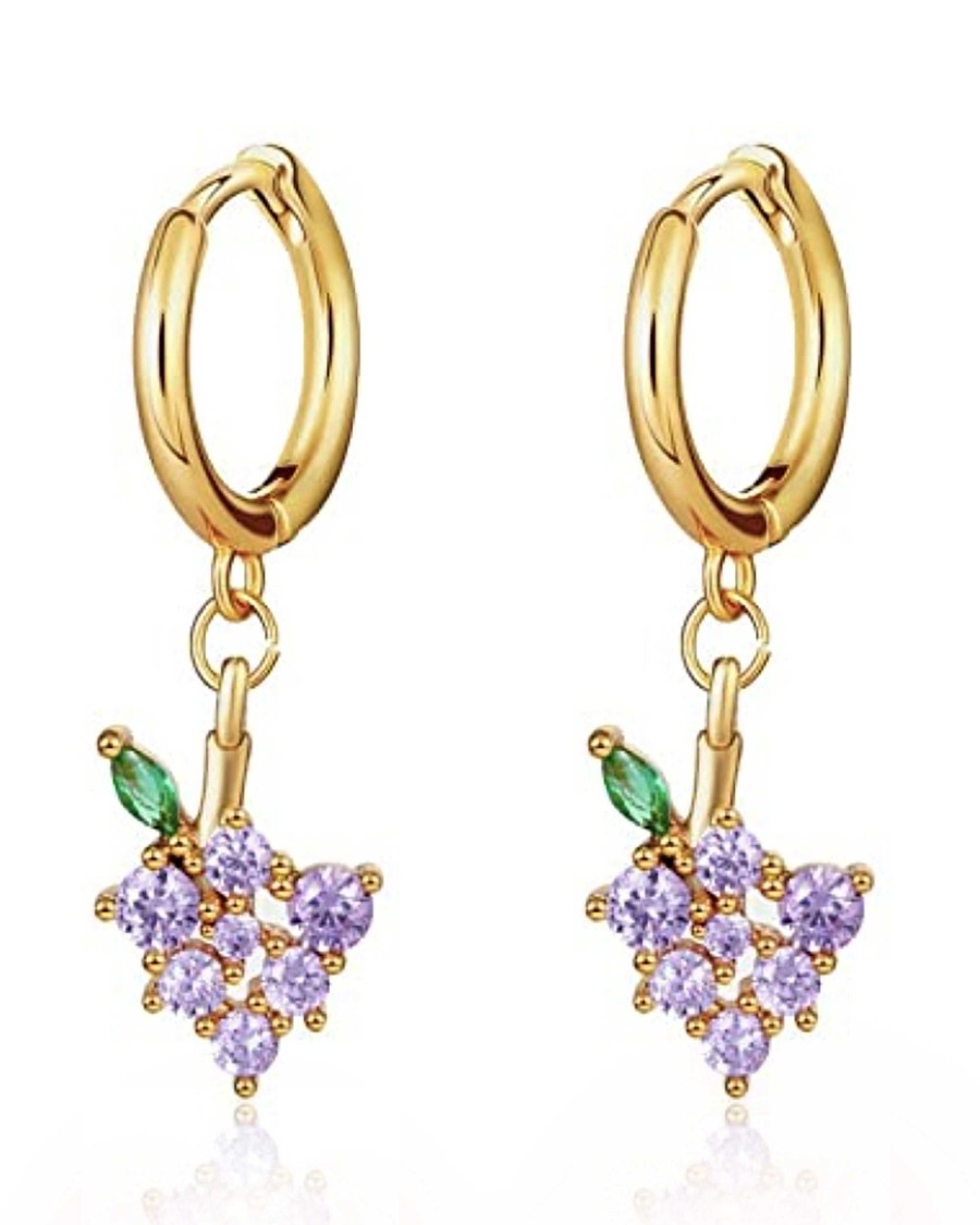 Hoops Impuria Jewelry | Lavender Crystal Grape Drop Polished Eternity Hoop Huggie Earrings Gold