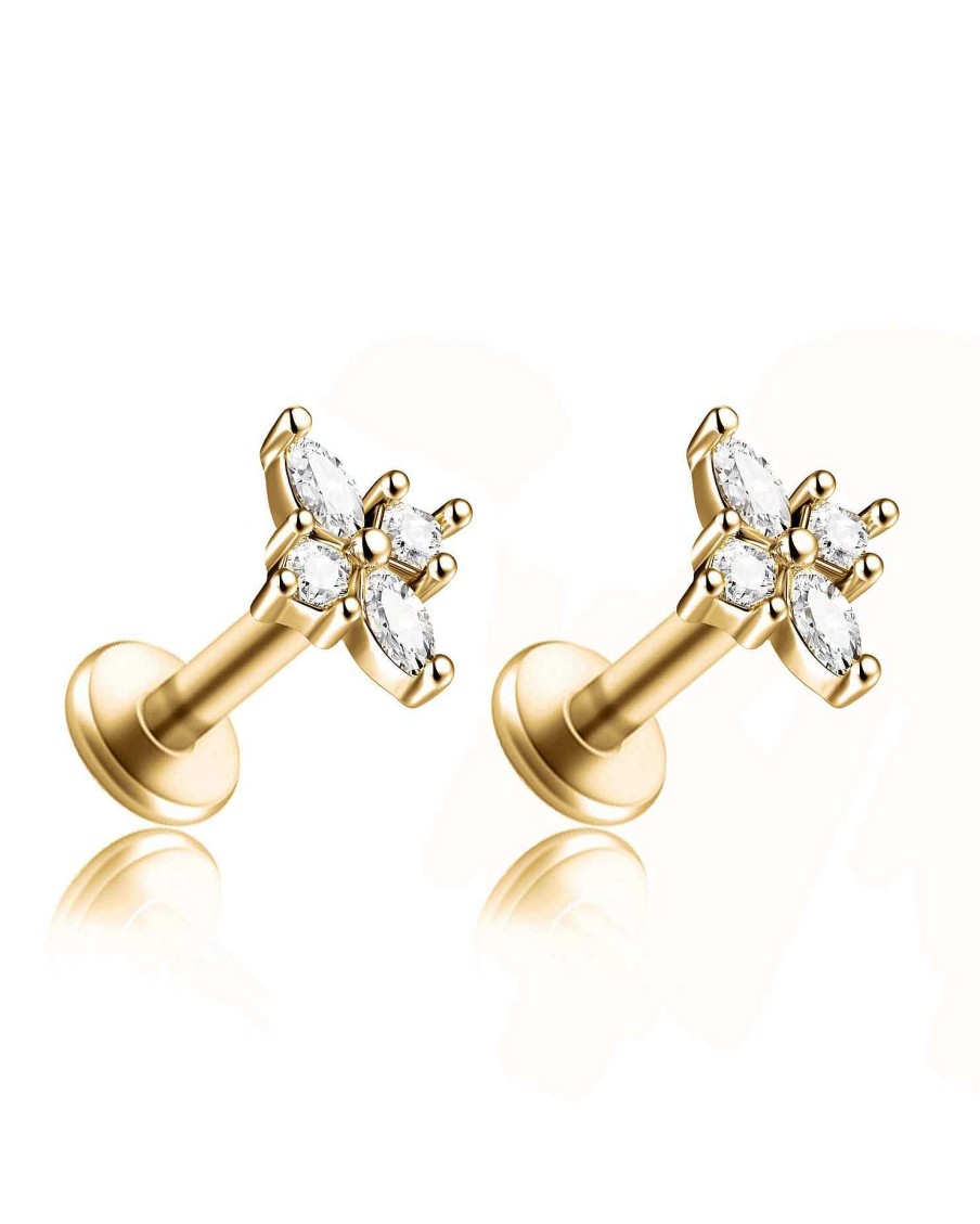 Flat Back Studs Impuria Jewelry | Aurora Crystal Princess Royal Ear Piercing Earring Stud Set