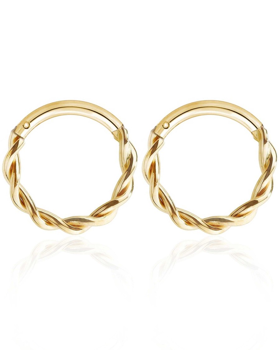 Hoop Clickers Impuria Jewelry | Samara Twisted Spiral Hinged Segment Hoop Ring Clicker Set Gold - 1 Pair