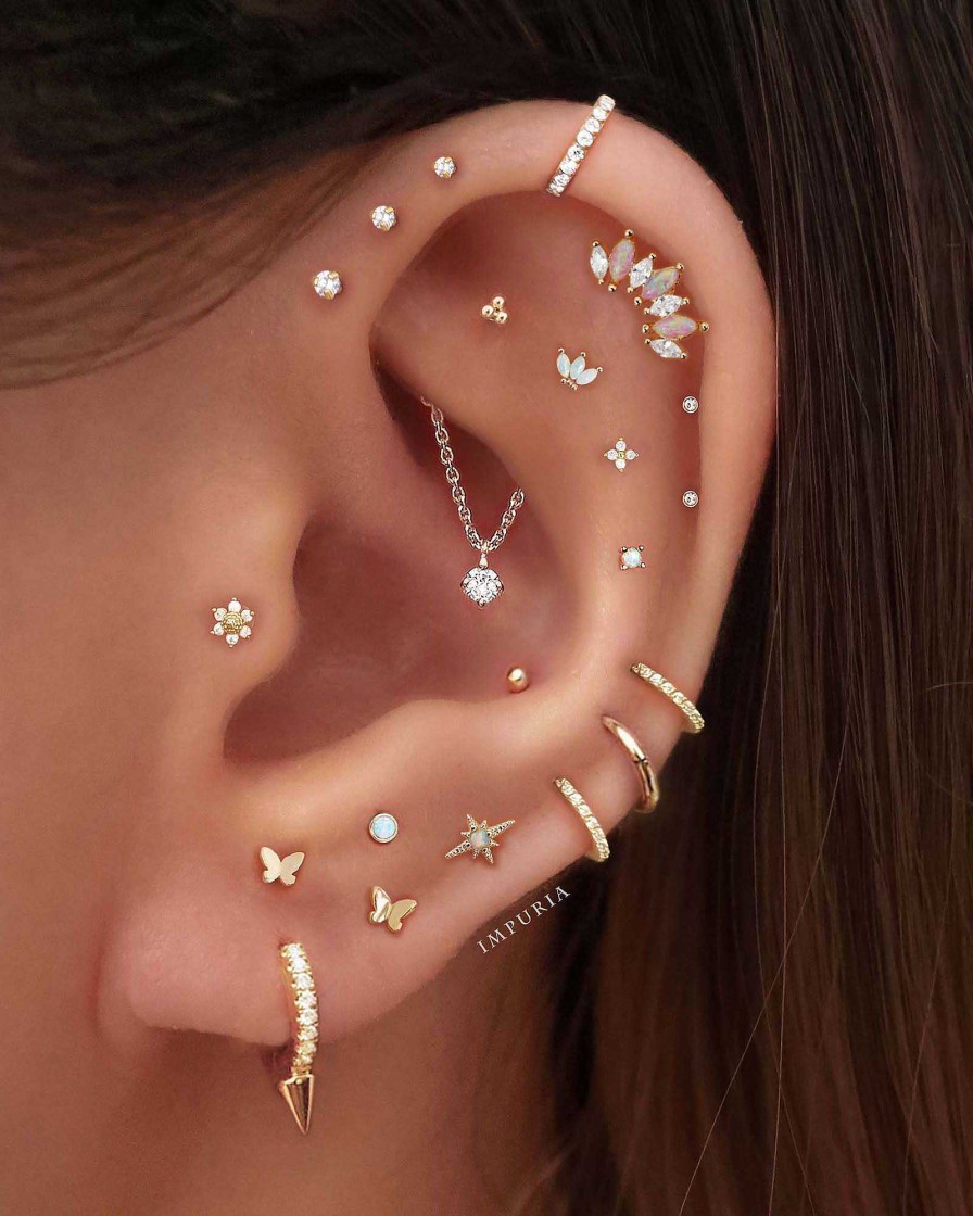 Studs Impuria Jewelry | Starburst Opal Sun Ear Piercing Earring Stud