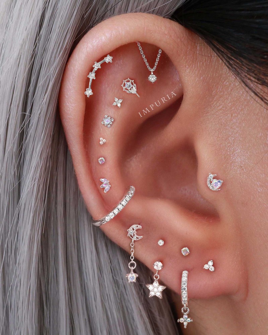 Flat Back Studs Impuria Jewelry | Shrina Aurora Borealis Crystal Fleur Ear Piercing Earring Stud Silver - 1 Piece