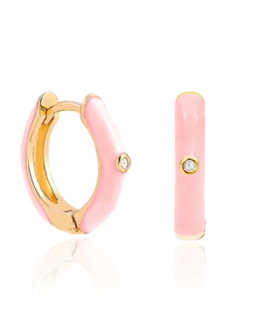 Hoops Impuria Jewelry | Laquer Crystal Bezel Enamel Hoop Huggie Earrings