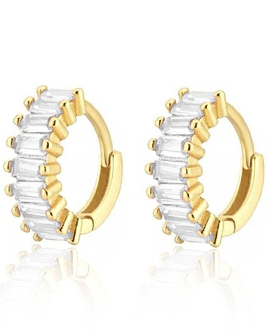 Hoops Impuria Jewelry | Genevieve Crystal Baguette Eternity Hoop Huggie Earrings