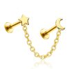 Flat Back Studs Impuria Jewelry | Celeste Star & Moon Polished Chain Ear Piercing Earring Stud Set Gold