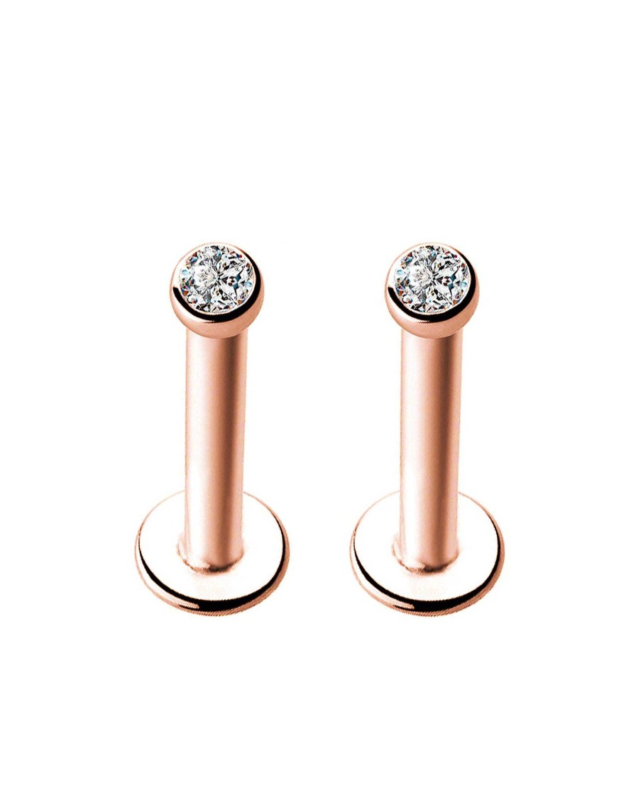 Flat Back Studs Impuria Jewelry | Toki Crystal Threaded Bezel Ear Piercing Earring Stud Set