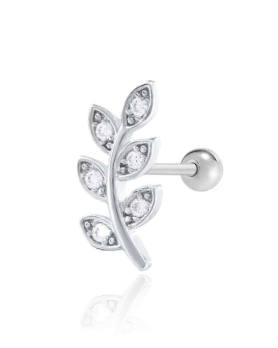 Studs Impuria Jewelry | Aspen Crystal Leaf Ear Piercing Earring Stud Silver - 1 Piece