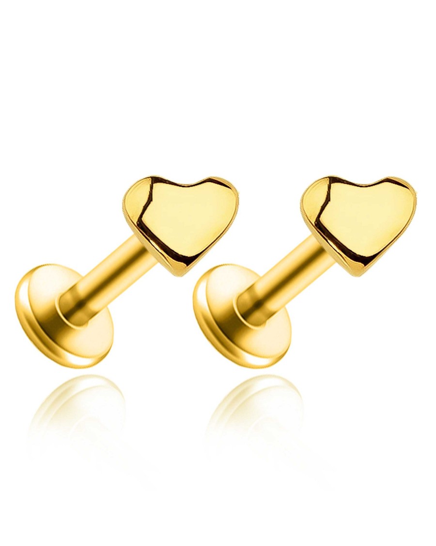 Flat Back Studs Impuria Jewelry | Darling Heart Polished Ear Piercing Earring Stud Set Gold