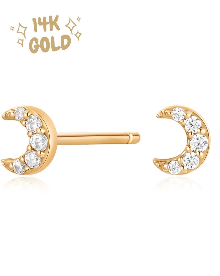 Studs Impuria Jewelry | Twilight Crescent Moon 14K Gold Earring Studs