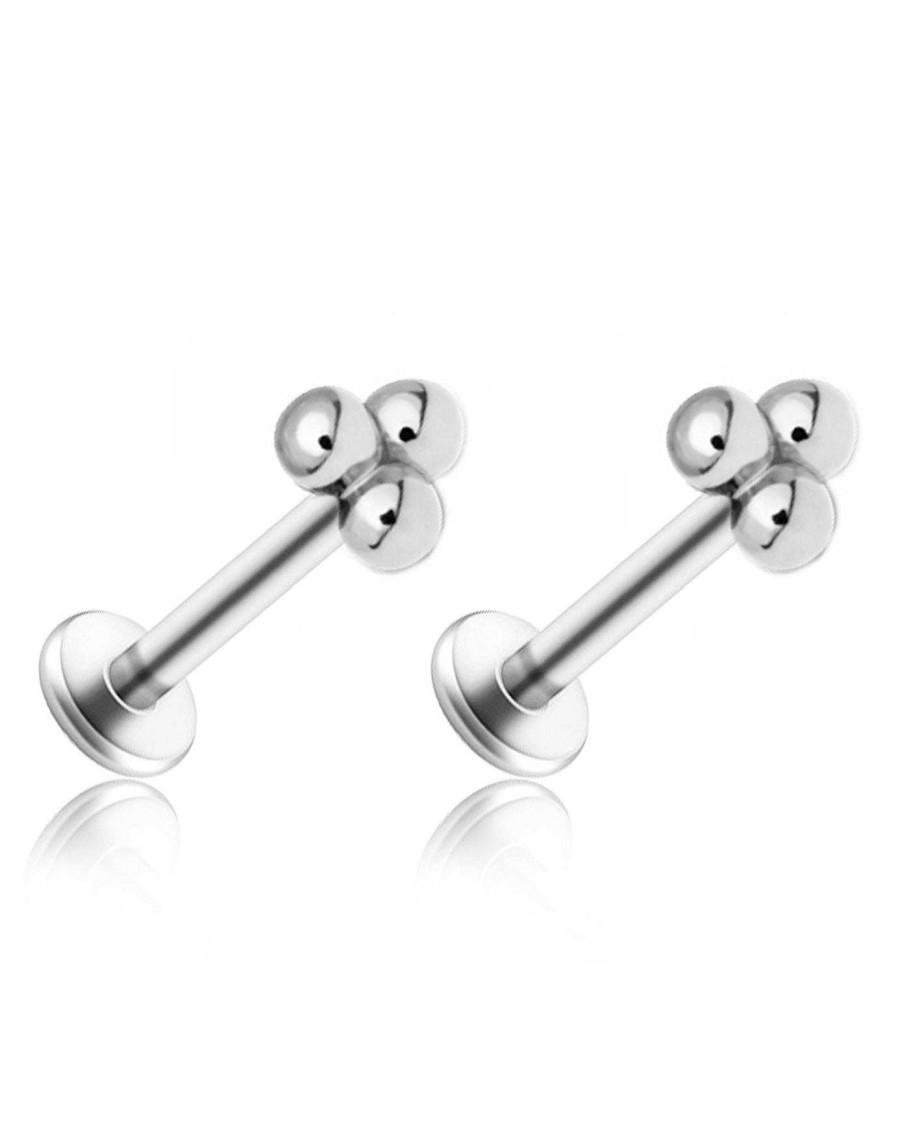 Flat Back Studs Impuria Jewelry | Trinity Polished Triple Ball Milgrain Threaded Ear Piercing Earring Studs Set