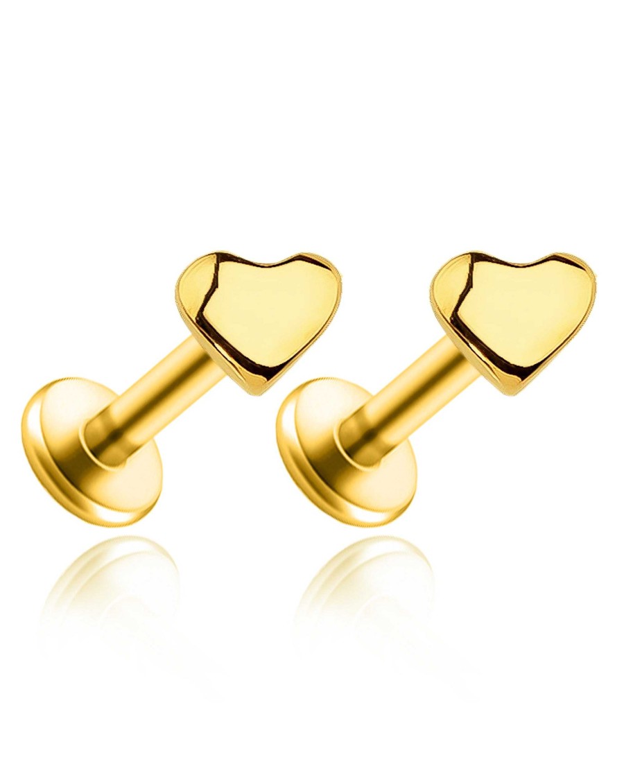 Studs Impuria Jewelry | Darling Heart Polished Ear Piercing Earring Stud Set Gold