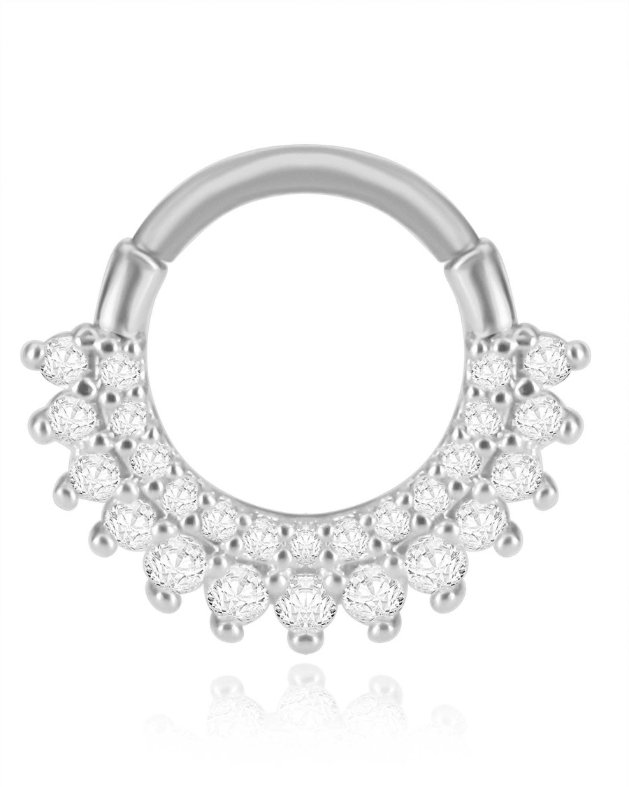 Hoops Impuria Jewelry | Silvia Double Crystal Daith Ear Piercing Ring Hoop Clicker