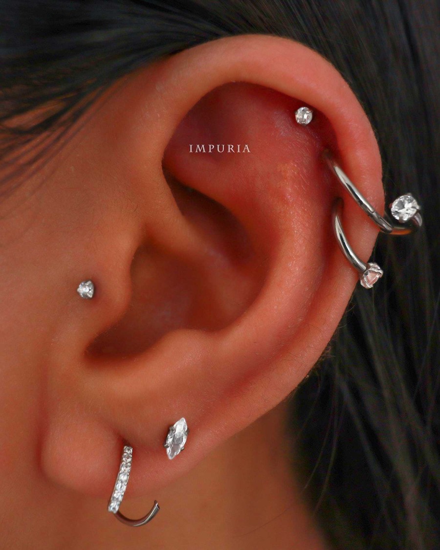 Hoops Impuria Jewelry | Phoenix Crystal Threaded Prong Spiral Cartilage Helix Piercing Hoop Ring