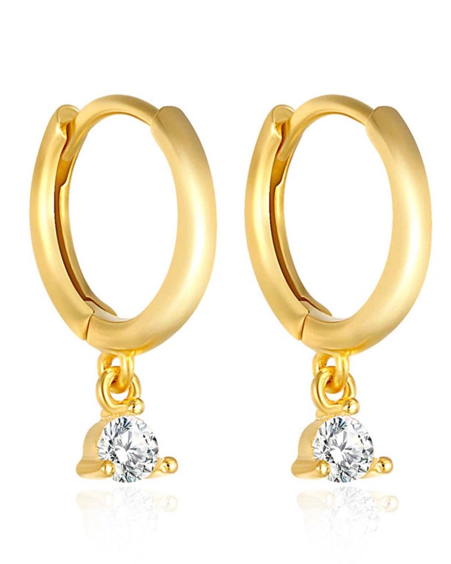 Huggie Earrings Impuria Jewelry | Mia Crystal Drop Polished Hoop Huggie Earrings