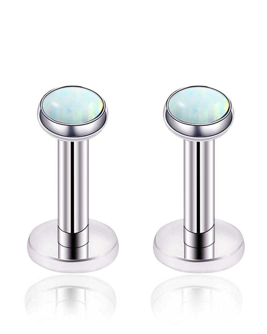 Flat Back Studs Impuria Jewelry | Vivid Colorful Opal Bezel Ear Piercing Earring Stud Set