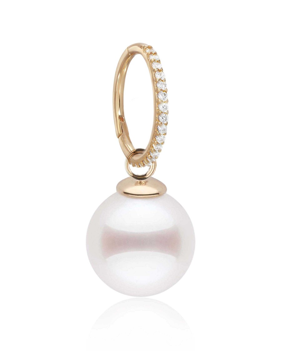 Hoop Clickers Impuria Jewelry | Perle Pearl Drop Crystal Ear Piercing Ring Hoop Clicker Gold