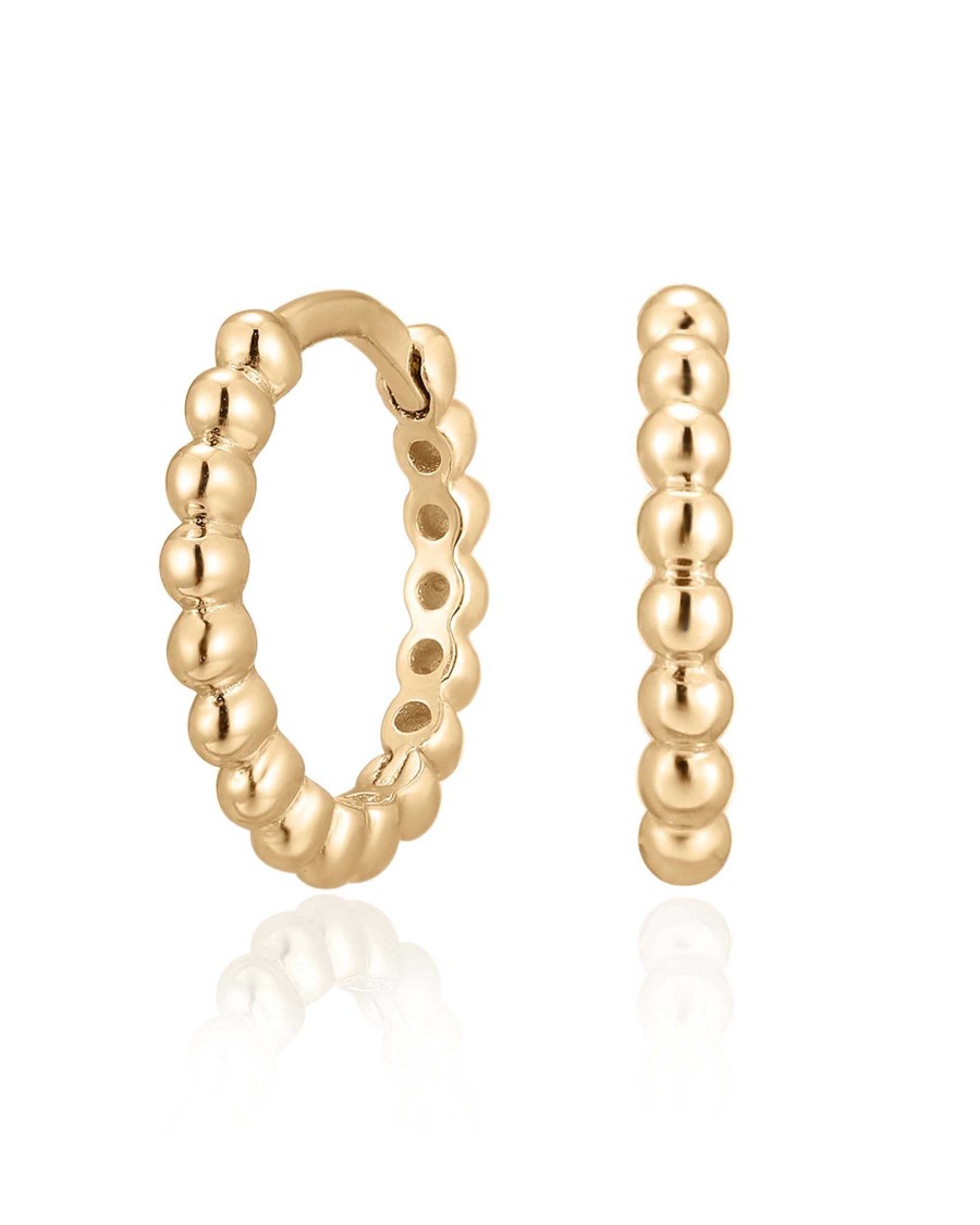 Huggie Earrings Impuria Jewelry | Globe Polished Beaded Ball Eternity Hoop Huggie Earrings Gold