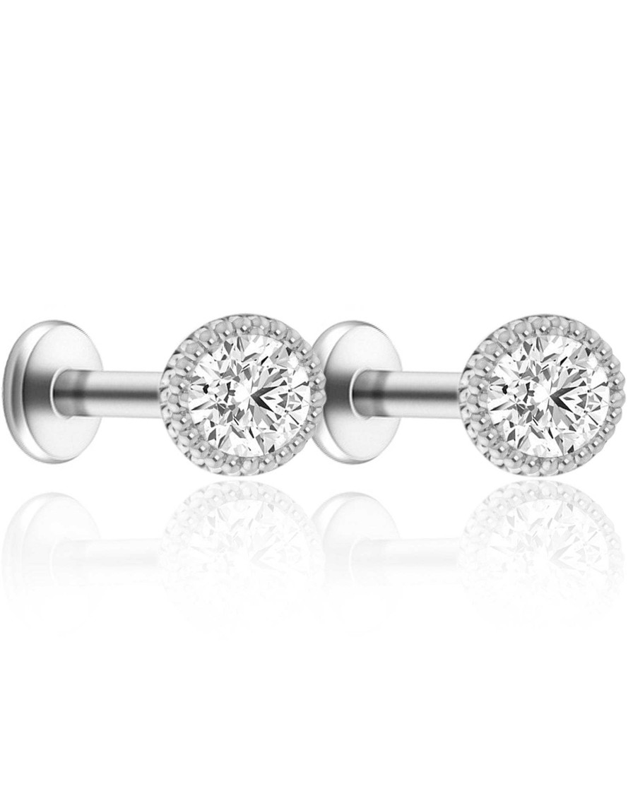 Studs Impuria Jewelry | Halo Circle Crystal Milgrain Ear Piercing Earring Stud Set