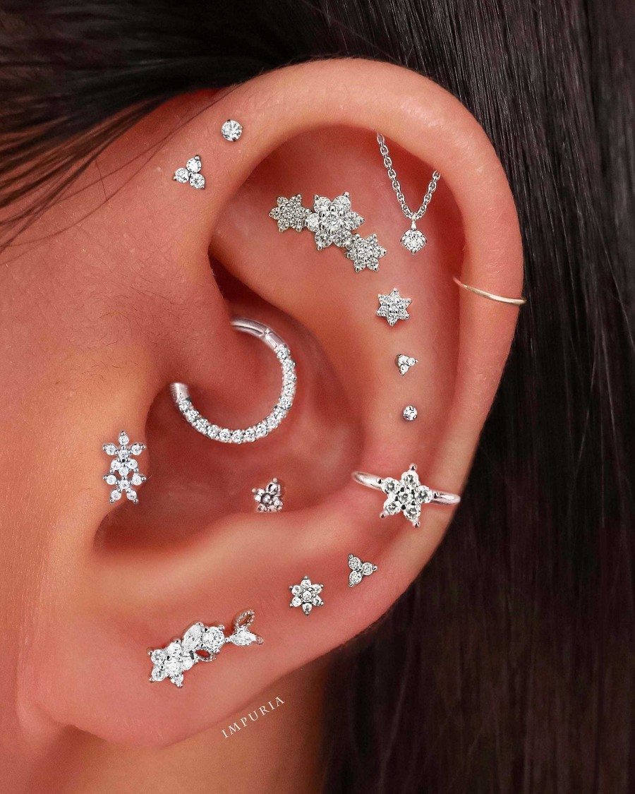 Studs Impuria Jewelry | Petals Floral Flower Garland Crystal Ear Piercing Earring Stud Silver - 1 Piece