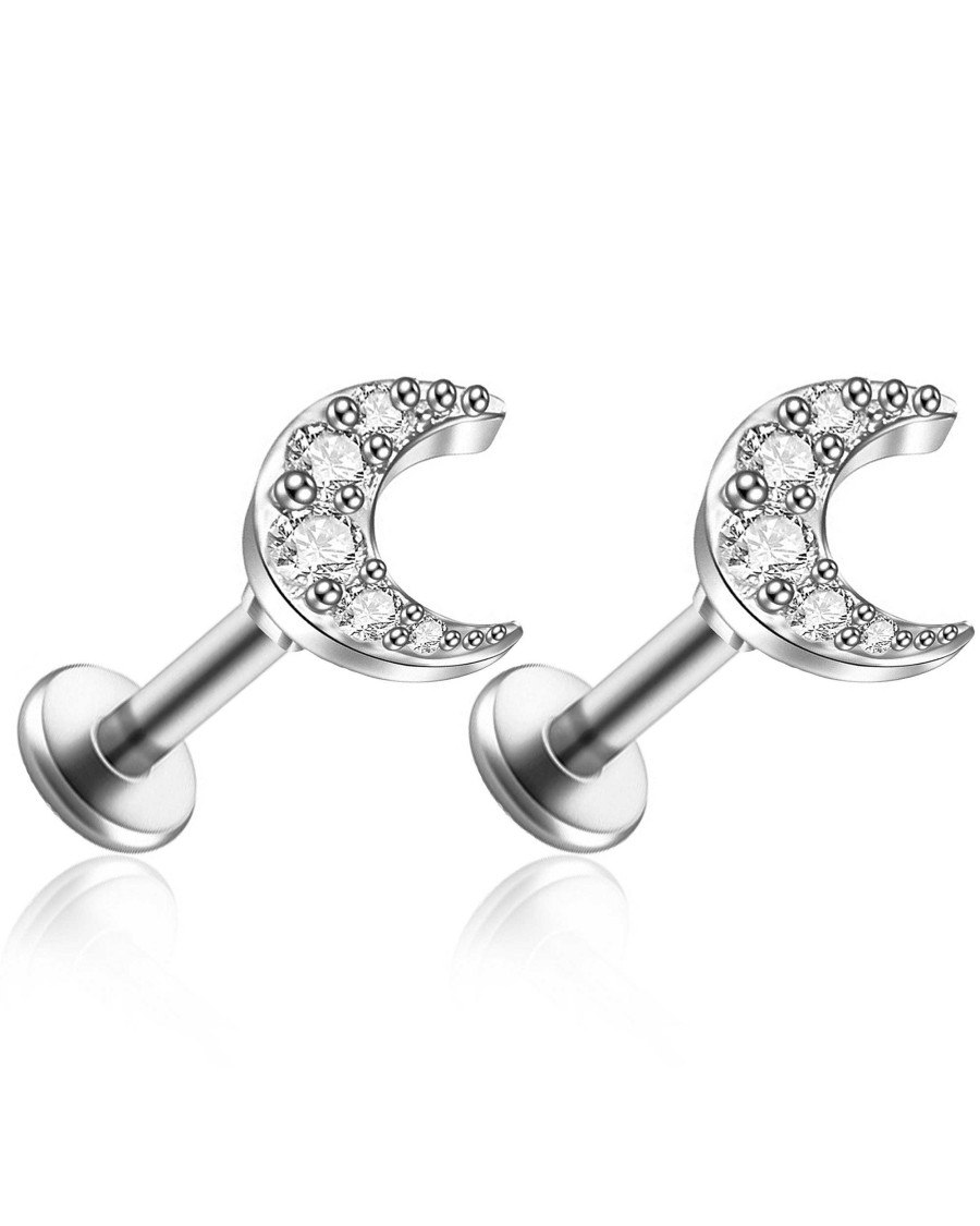 Flat Back Studs Impuria Jewelry | Serena Crystal Moon Ear Piercing Earring Stud Set