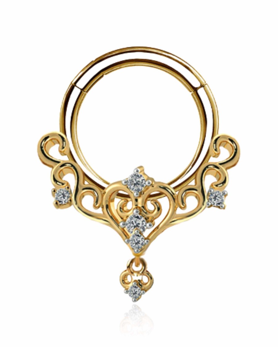 Hoop Clickers Impuria Jewelry | Sapphira Crystal Daith Ear Piercing Ring Hoop Clicker Gold - 1 Piece