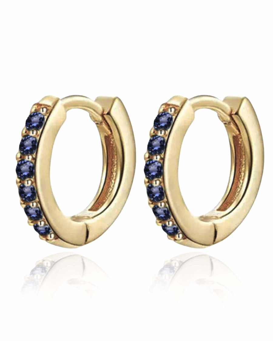 Huggie Earrings Impuria Jewelry | Colbalt Blue Crystal Pave Eternity Hoop Huggie Earrings Gold