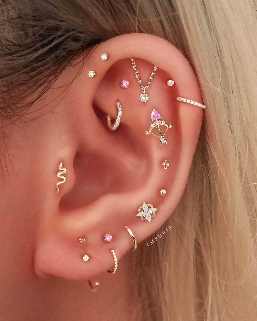 Studs Impuria Jewelry | Eros Pink Crystal Arrow Bow Ear Piercing Earring Stud Gold - 1 Piece