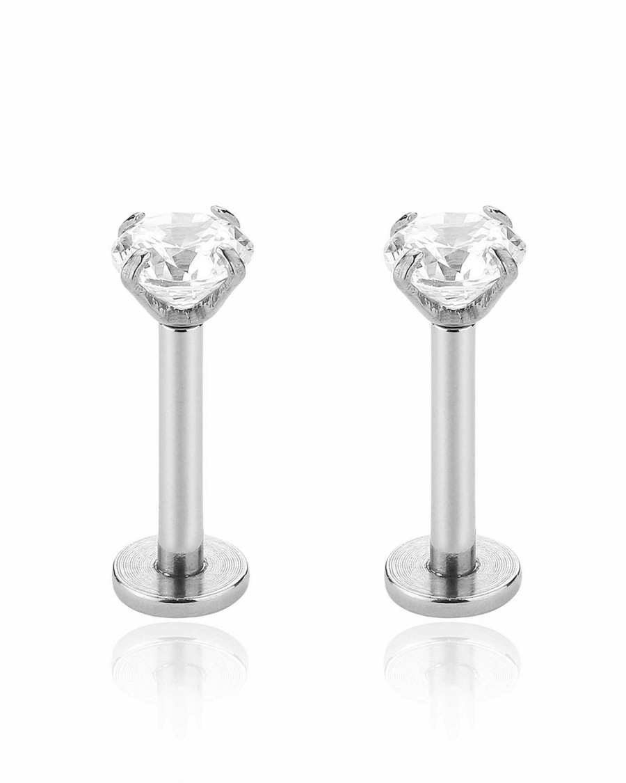 Studs Impuria Jewelry | Sparkle Crystal Threaded Prong Ear Piercing Earring Stud Set