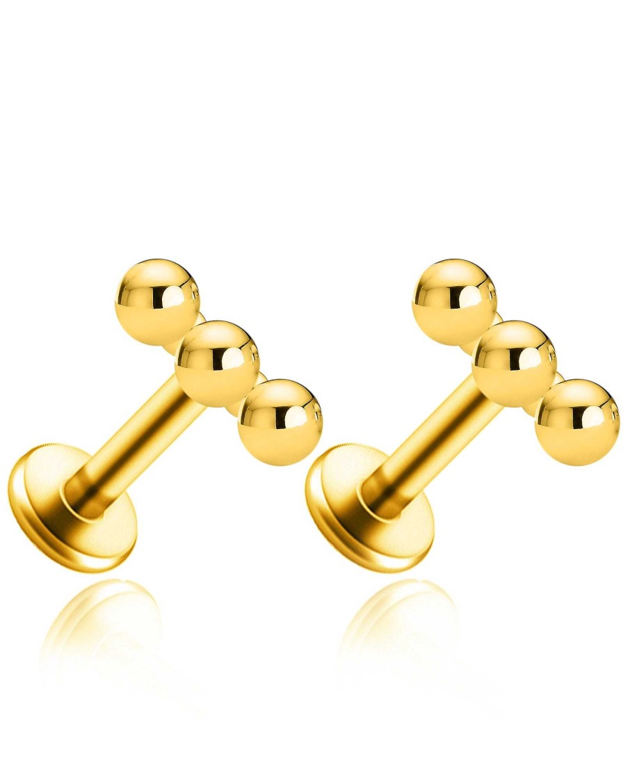 Flat Back Studs Impuria Jewelry | Orb Triple Ball Polished Ear Piercing Earring Stud Set Gold