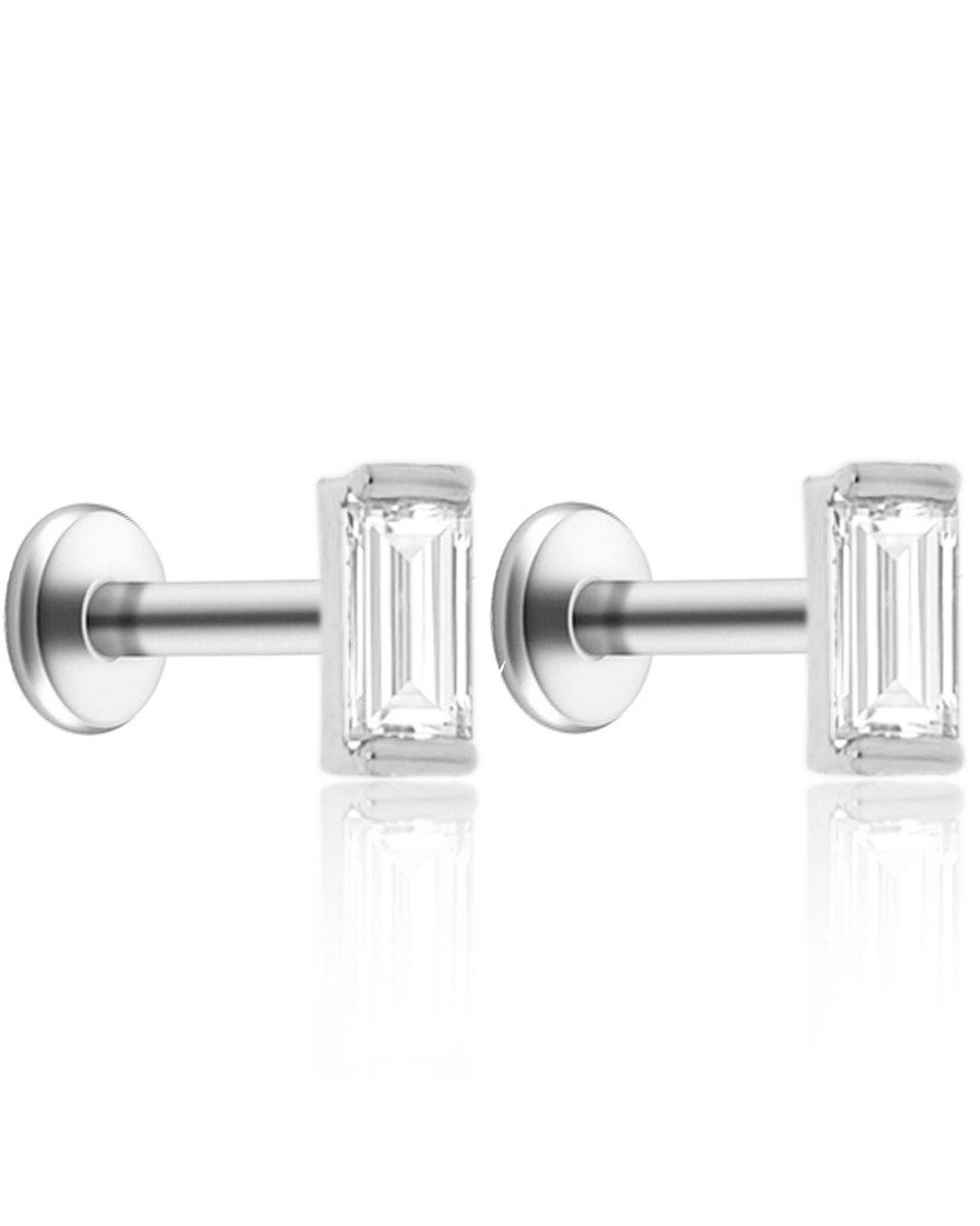 Flat Back Studs Impuria Jewelry | Lucine Baguette Crystal Ear Piercing Earring Stud Set