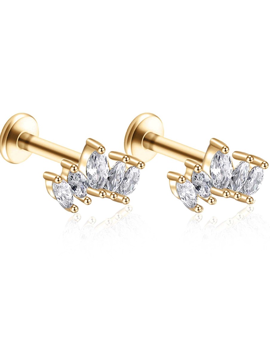 Studs Impuria Jewelry | Mai Crystal Five Leaf Lotus Ear Piercing Earring Stud Set