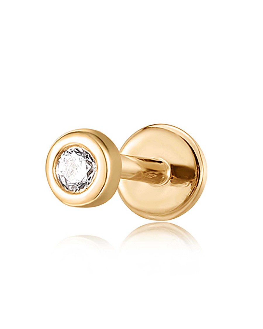 Flat Back Studs Impuria Jewelry | Bonbon Crystal Bezel Threaded 14K Gold Earring Stud