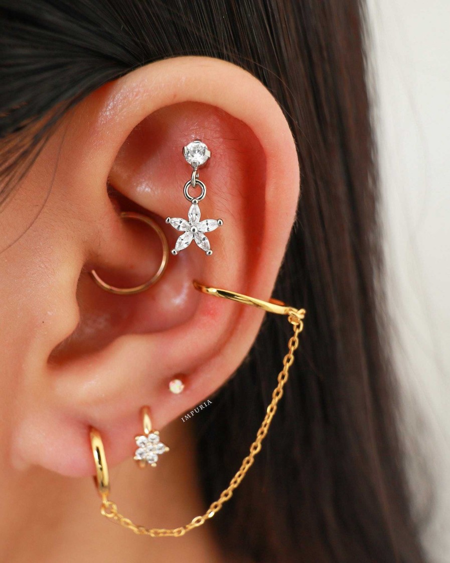 Studs Impuria Jewelry | Blossom Crystal Flower Dangle Ear Piercing Earring Stud Set Silver