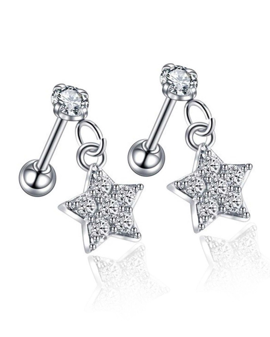 Studs Impuria Jewelry | Vega Crystal Star Dangle Ear Piercing Earring Stud Set